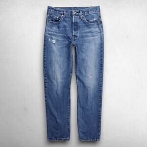 Levis Premium 501 Jeans High Rise Straight Leg Distressed Big E Women 28 Blue